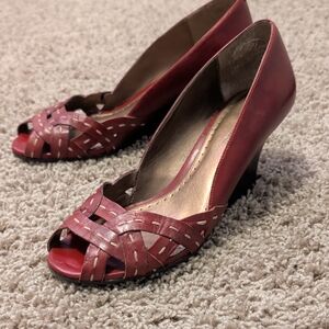 Naturalizer Red Peep-Toe Wedges